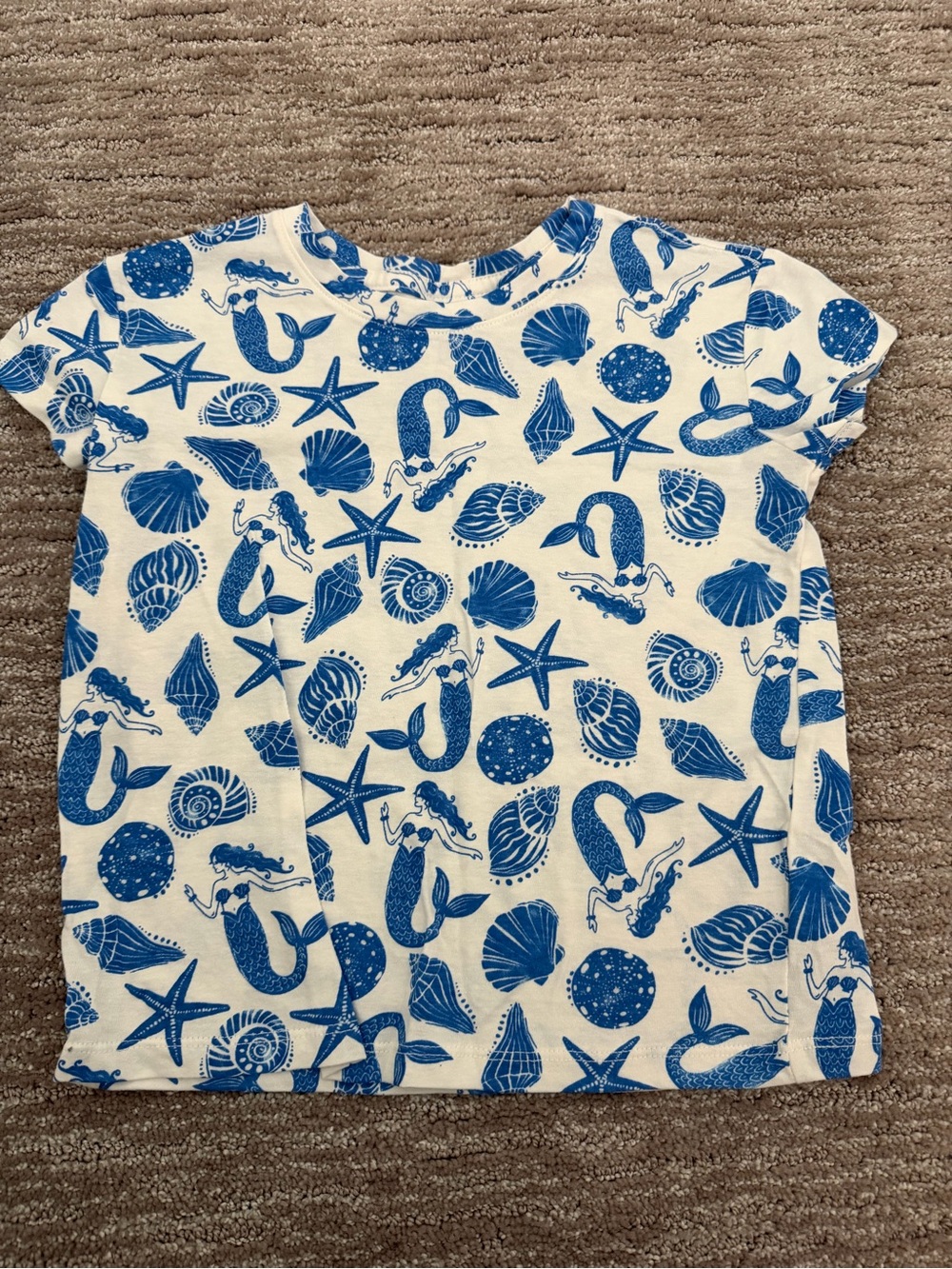 Old Navy White Tee with Blue Mermaid & Seashell Print